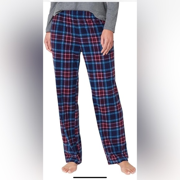 Eddie Bauer waffle fleece Gray Top with Blue Plaid 3 piece Pajama Set - Picture 3 of 6